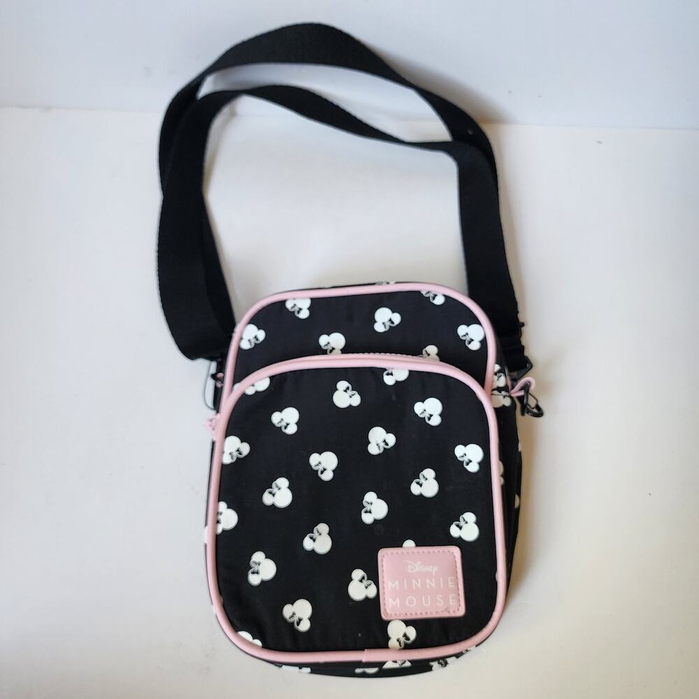 Disney Minnie Mouse Crossbody Purse Bioworld Bag Black Pink 9" x 7" Adjustable